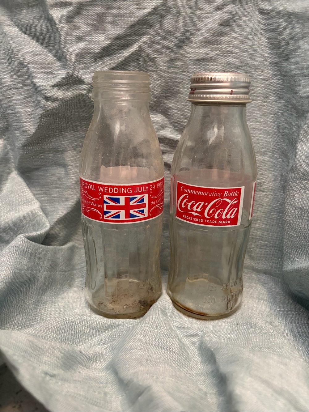 Coca Cola Royal Wedding Commemorative Bottles with Red Labels - Pair